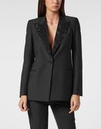 PHILIPP PLEIN Wool Boxy Blazer Skull Strass Women