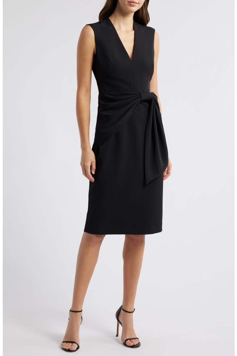 Draped Bow Sleeveless Cocktail Dress, Main, color, BLACK