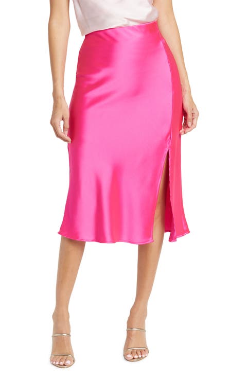 Satin Slit Midi Skirt