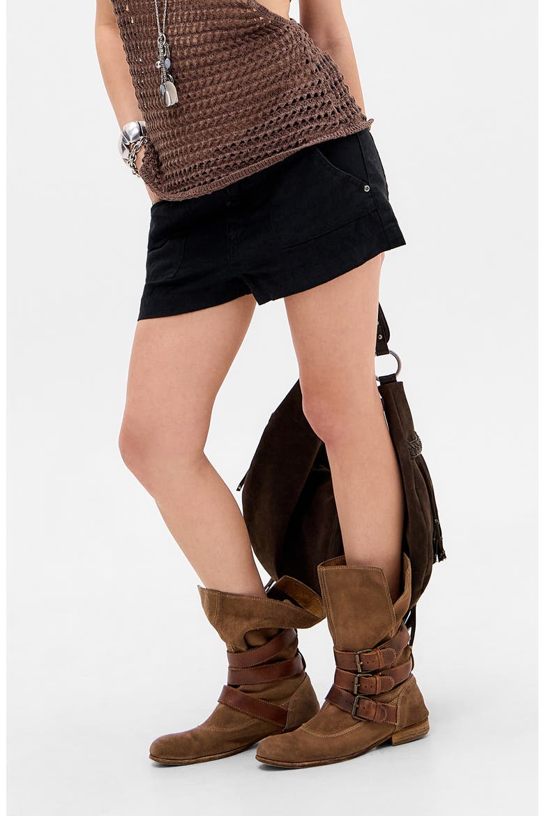 Linen & Cotton Drawstring Shorts, Main, color, BLACK