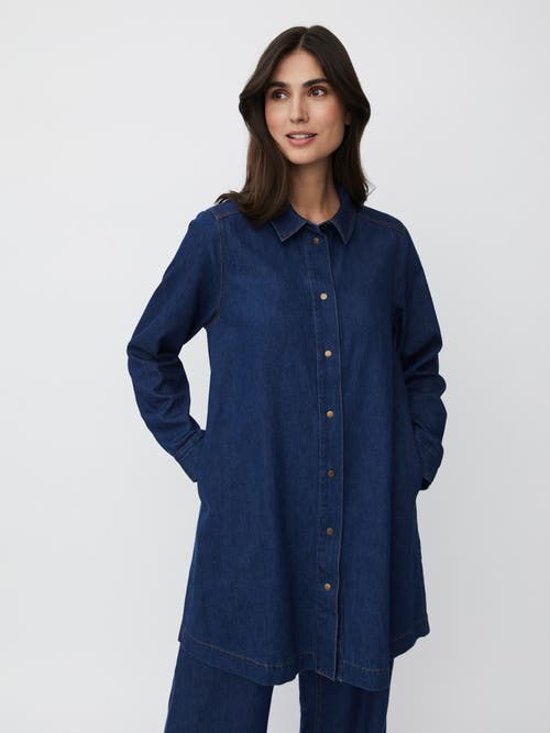 Masai Copenhagen Denim Long Sleeve Collared Long Shirt in Dark Denim at Nordstrom, Size Large