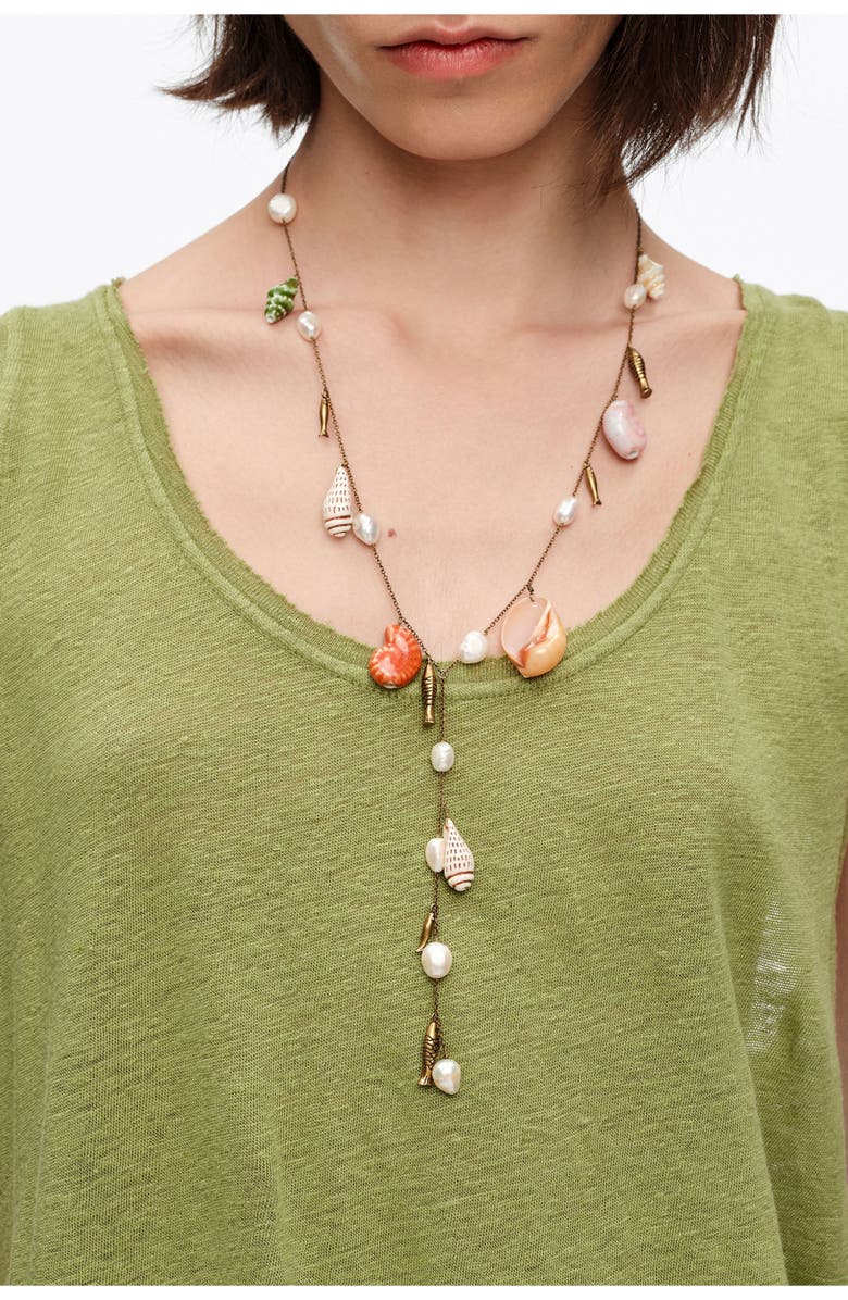 Bimba y Lola Aged Necklace With Ceramic Shells, Alternate, color, Pearl