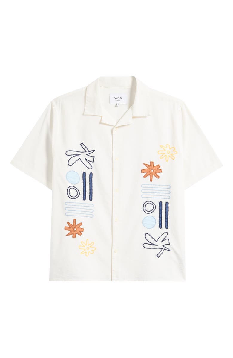 Wax London Didicot Embroidered Cotton & Linen Camp Shirt, Main, color, Ecru / Multi