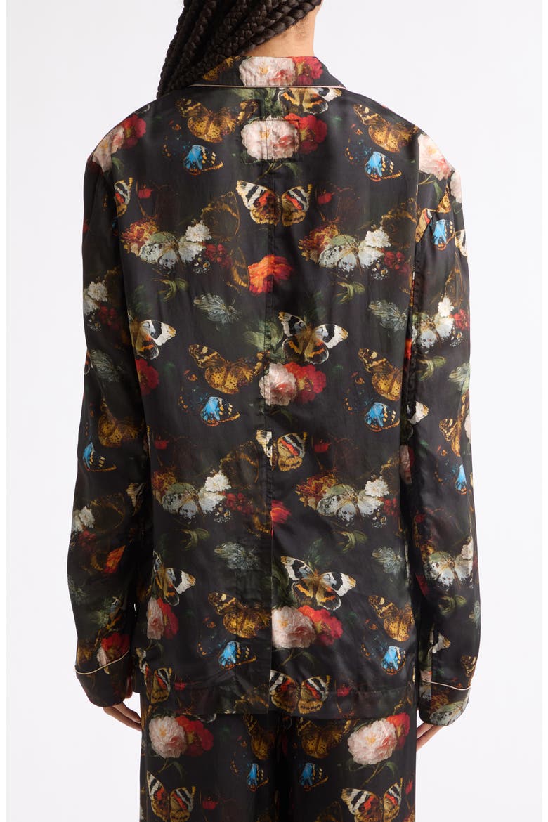 Ragged Peak Lapel Double Breasted Blazer, Alternate, color, BLACK RED FLORAL BUTTERFLY