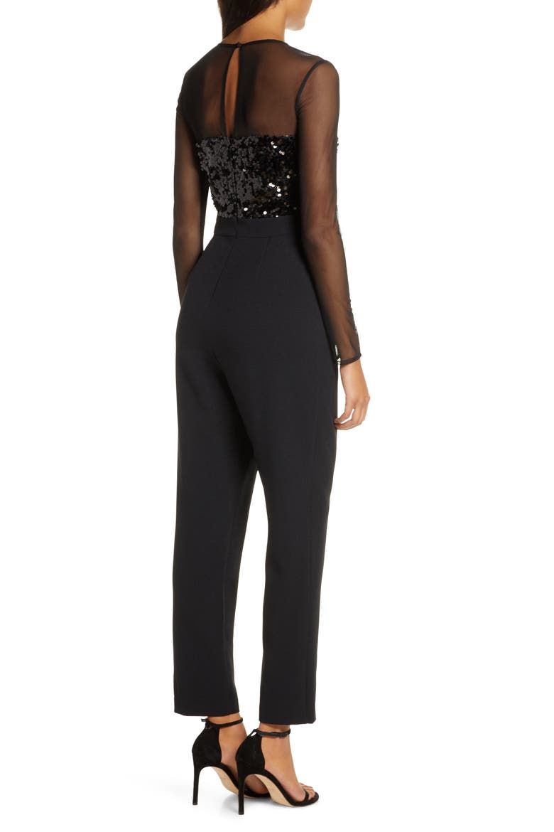 Sequin Bodice Long Sleeve Jumpsuit, Alternate, color, BLACK