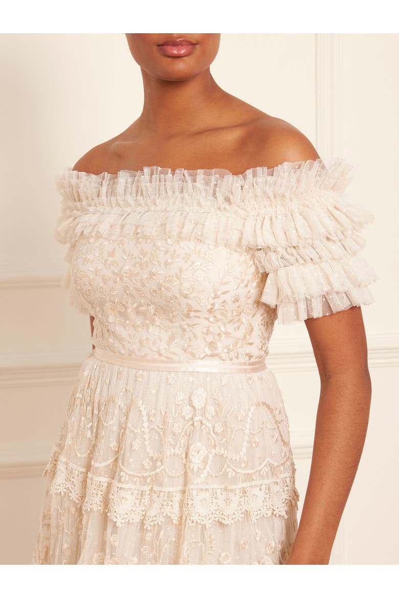 Midsummer Lace Off-shoulder Gown, Alternate, color, Cream