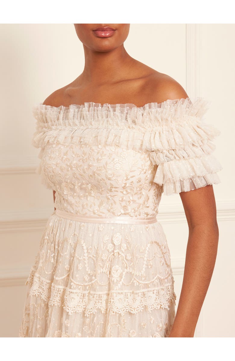 Needle & Thread Midsummer Lace Off-shoulder Gown, Alternate, color, Cream