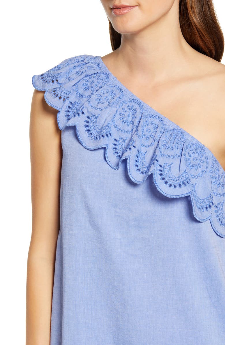 vineyard vines One-Shoulder Cotton Eyelet Dress, Alternate, color,