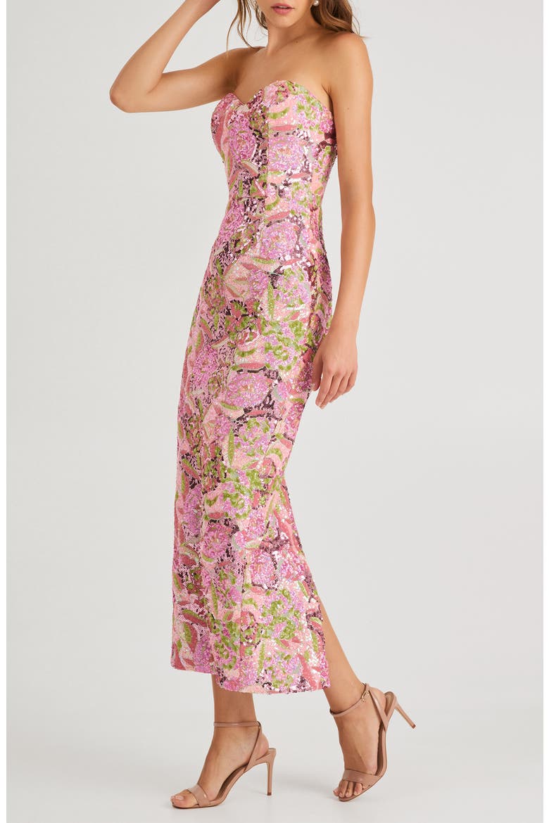 Monique Sequin Strapless Gown, Alternate, color, PINK/ GREEN FLORAL