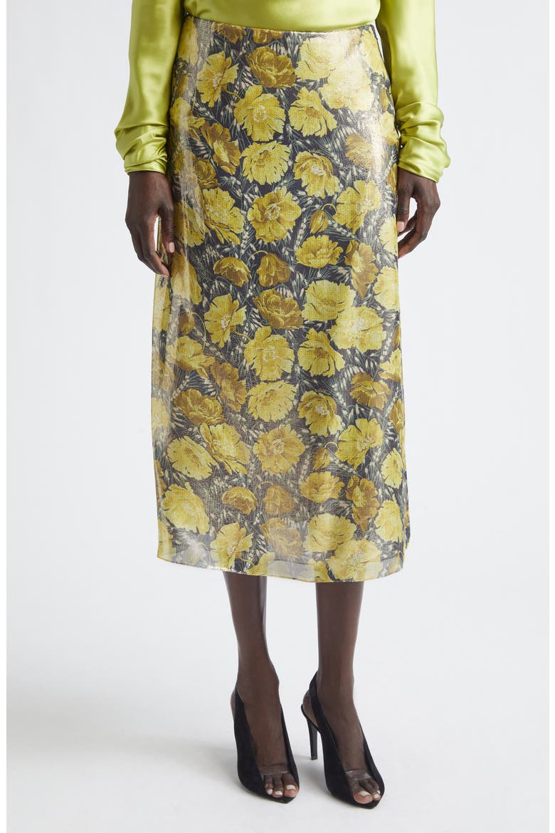 After Winter Metallic Poppies Print Skirt, Main, color, YELLOW MULTI