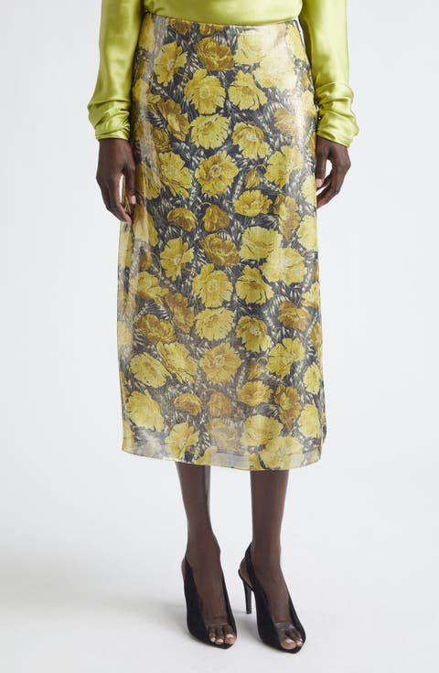 After Winter Metallic Poppies Print Skirt