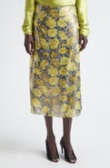 Valentino After Winter Metallic Poppies Print Skirt