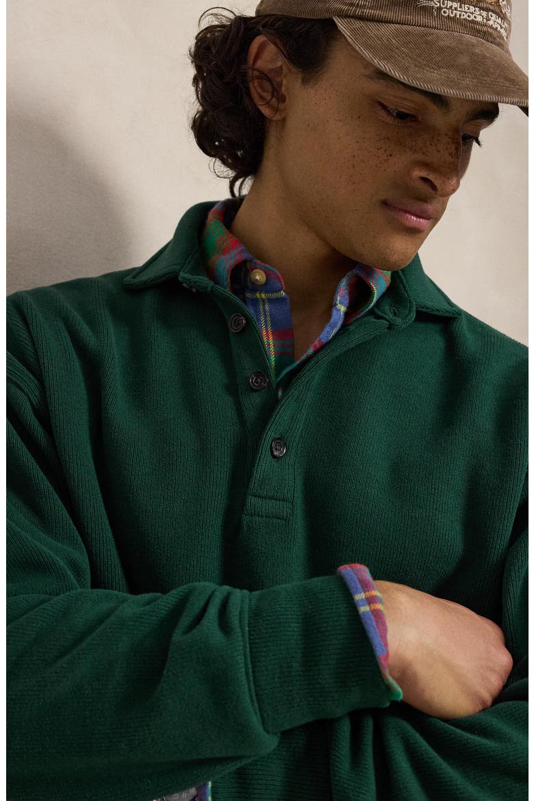 Sueded Heritage Rib Knit Button Pullover, Alternate, color, GREEN