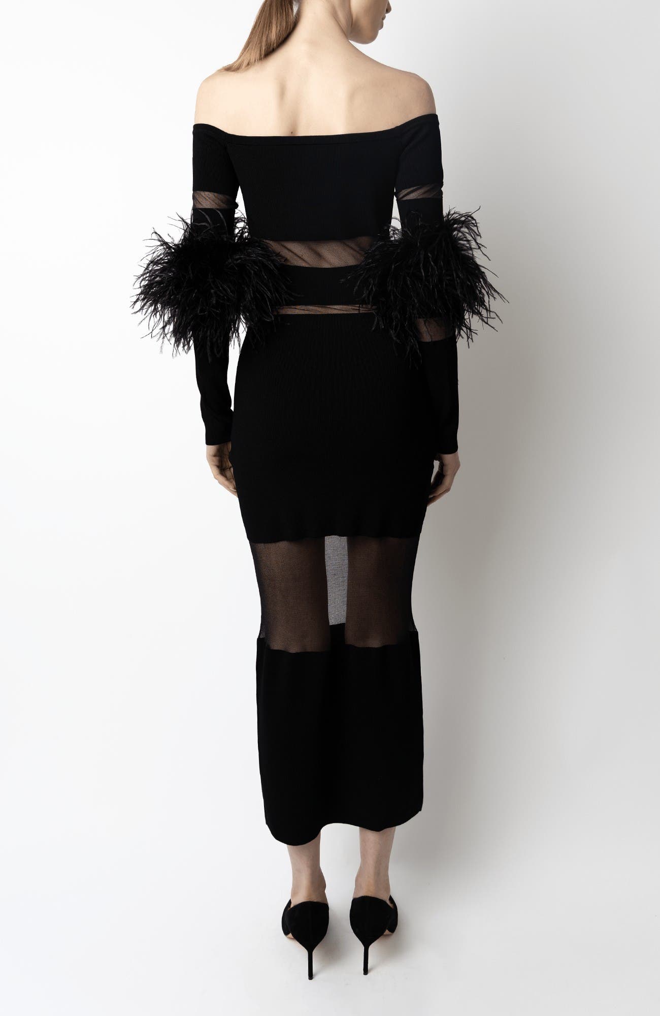 LAPOINTE Matte Viscose Intarsia Dress With Feathers (Women) | Nordstrom