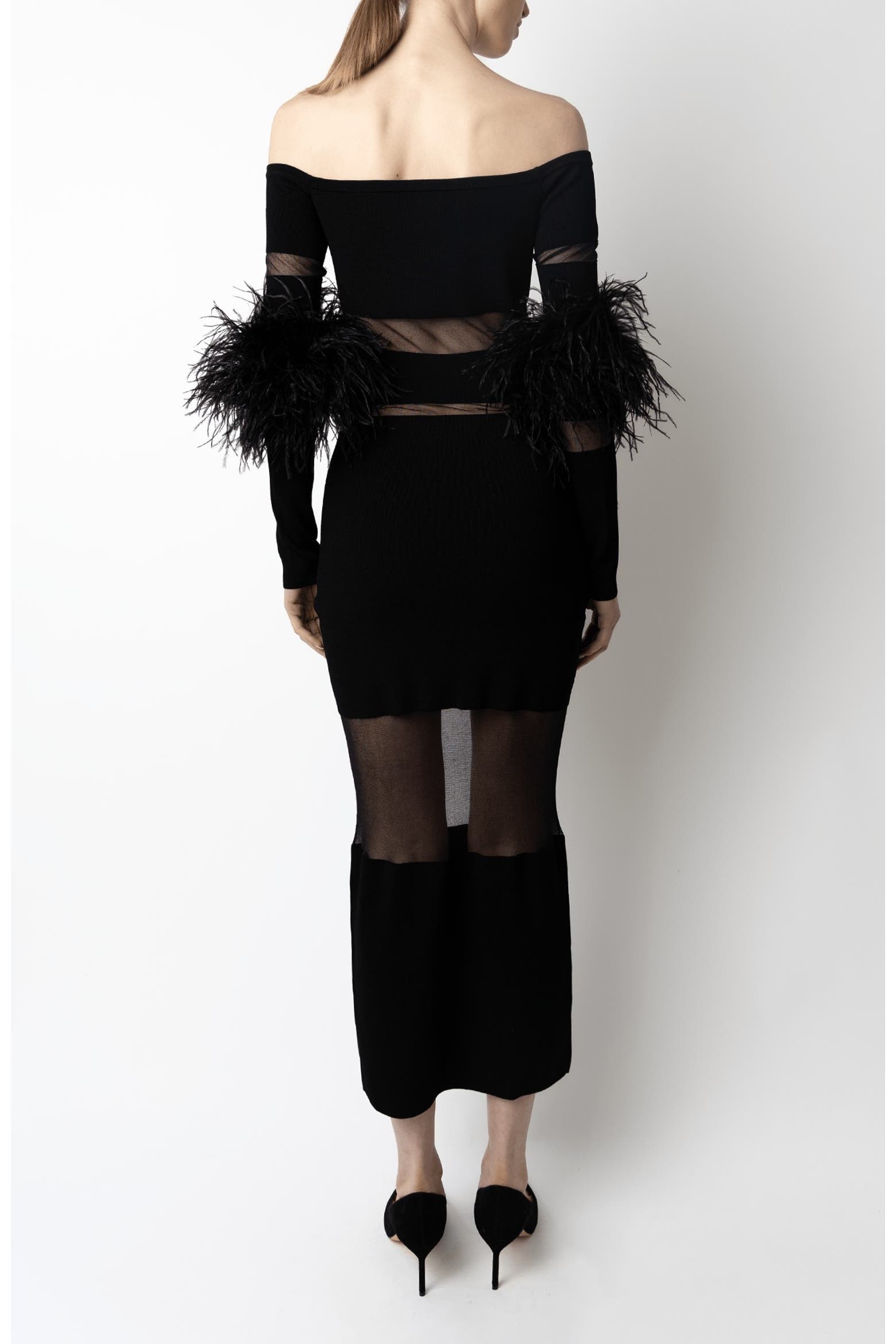 Matte Rack Cards LAPOINTE Matte Viscose Intarsia Dress With Feathers (Women) | Nordstrom