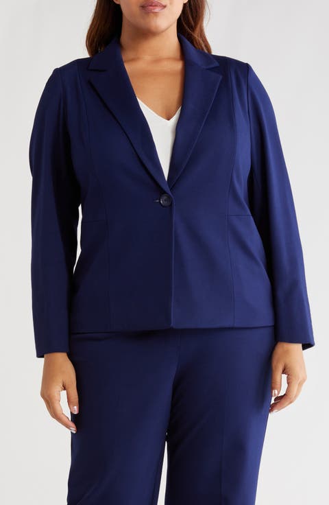 One-Button Seamed Waist Blazer (Plus)