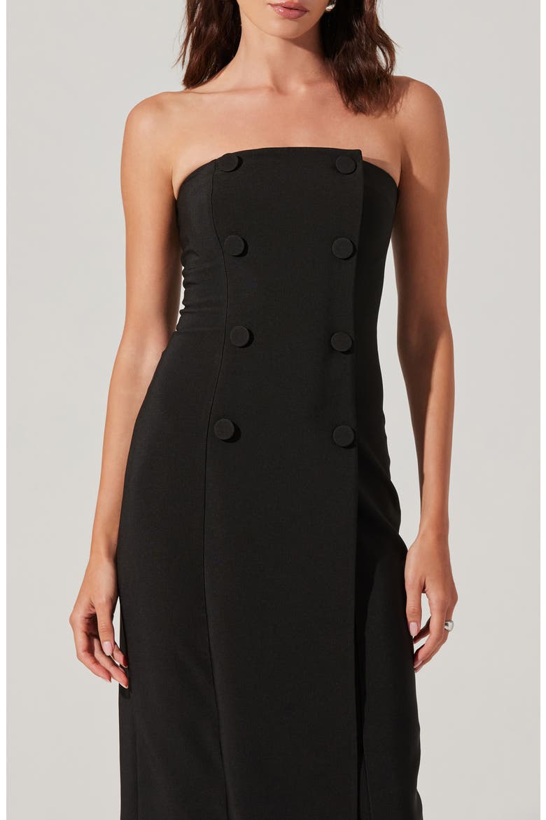 Strapless Tuxedo Midi Dress, Alternate, color, BLACK
