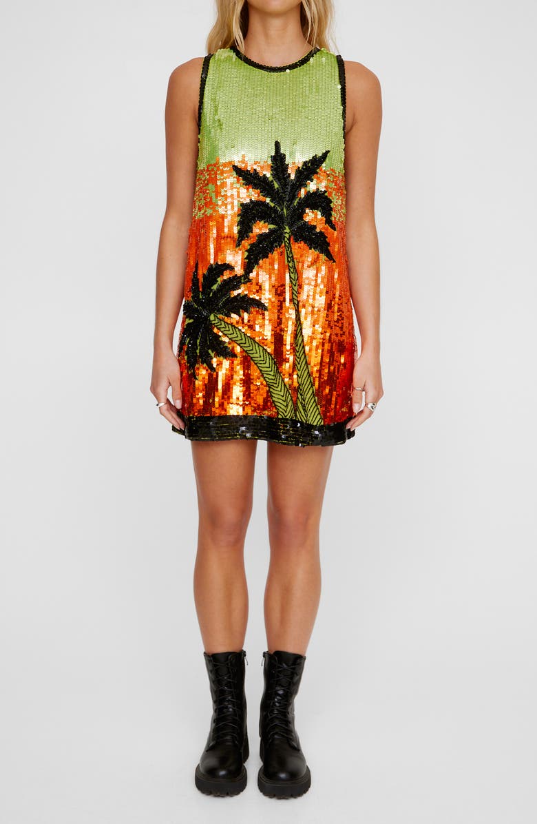 NASTY GAL Sequin Palm Tree Sleeveless Minidress, Main, color,