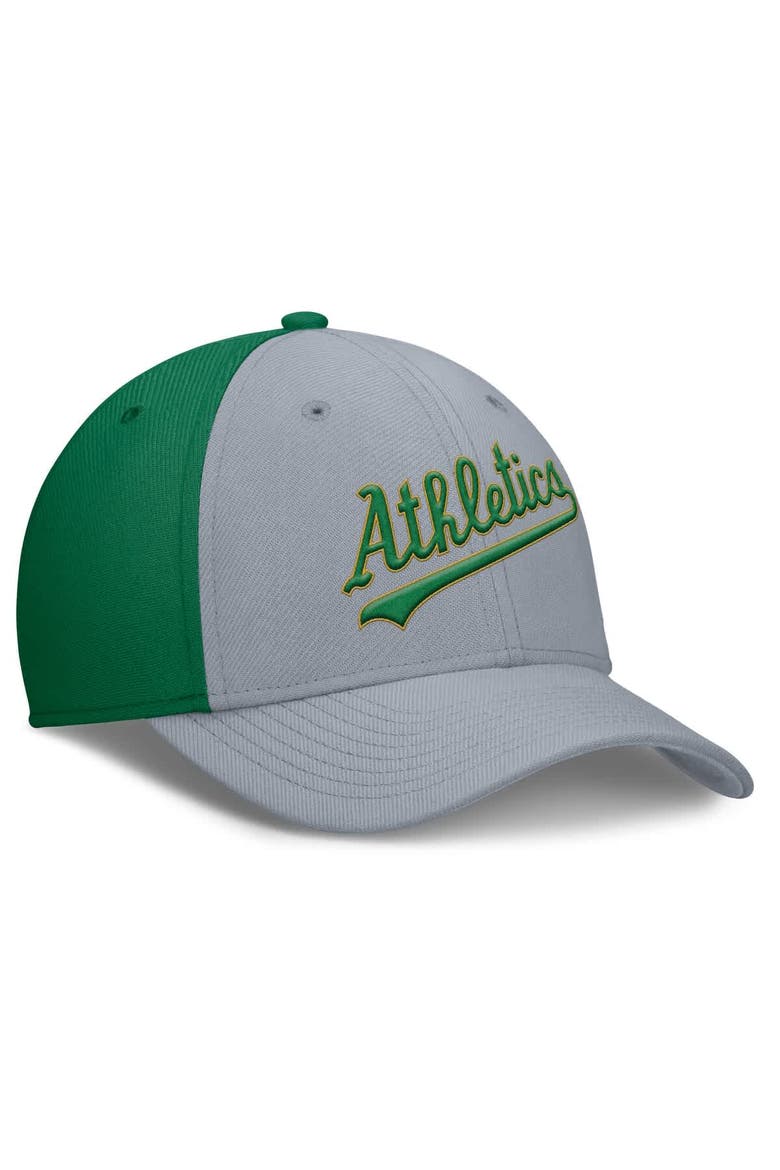 Men's Nike Gray/Green Athletics Rise Swoosh Performance Flex Hat, Alternate, color, Gray