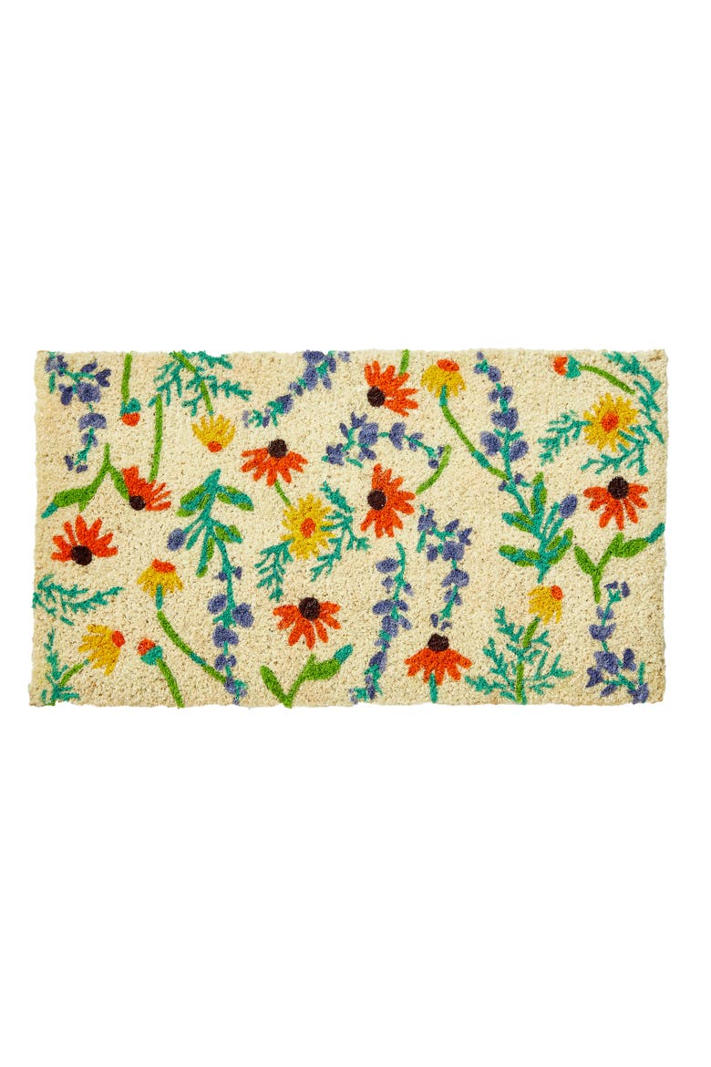 Field Flower Coir Mat Multi Coir Everyday,Summer, Main, color, Beige