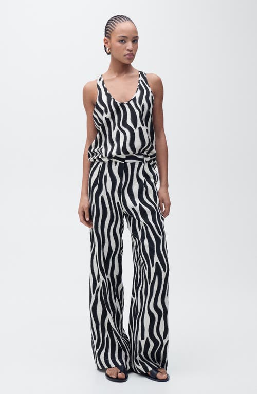 Mango Zebra Stripe Straight Leg Pants In Black