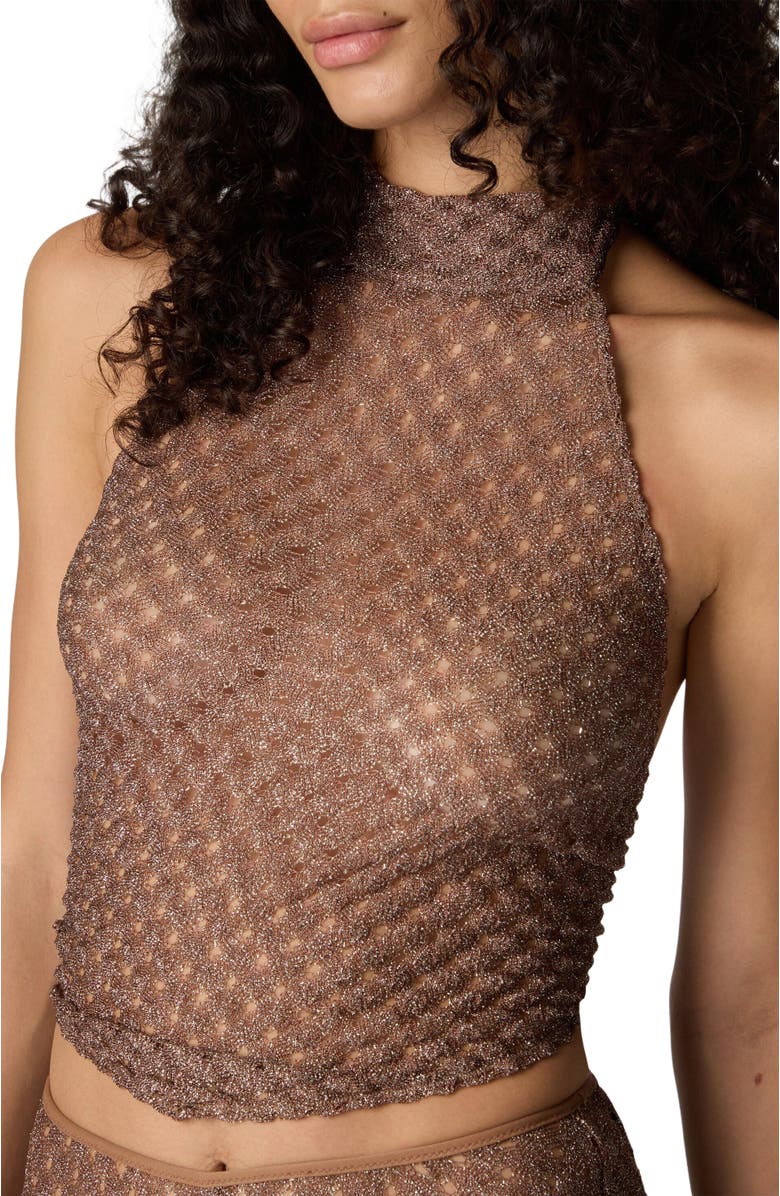 Missoni Scarf Top In Lamé Viscose With Spiderweb Motif, Alternate, color, Brown