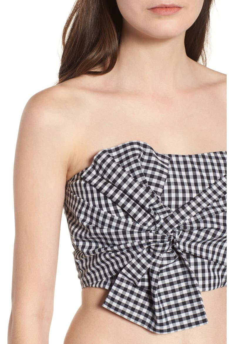 Twist Front Gingham Crop Top, Alternate, color, BLACK/ WHITE
