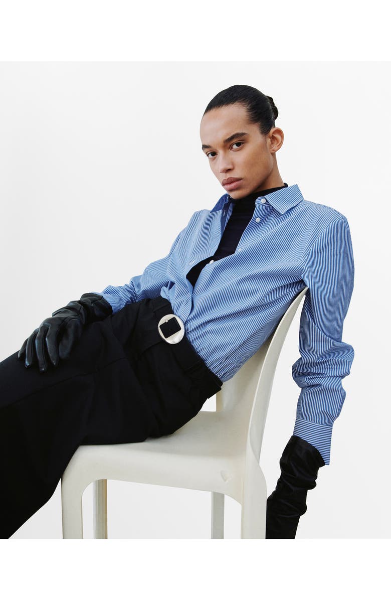 MANGO Stripe Poplin Button-Up Shirt, Alternate, color, Sky Blue