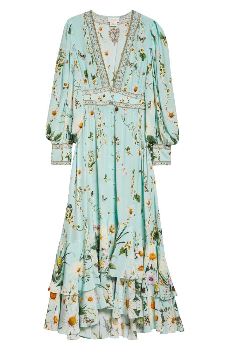 Camilla Floral Freefall Plunge Neck Long Sleeve Silk Crepe Maxi Dress, Alternate, color, Floral Freefall
