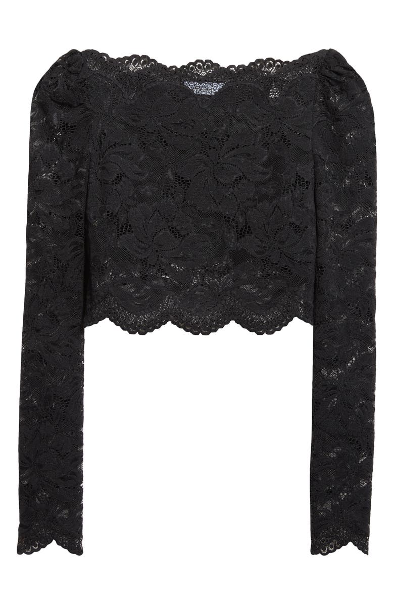 Rabanne Stretch Lace Crop Top, Alternate, color, Black