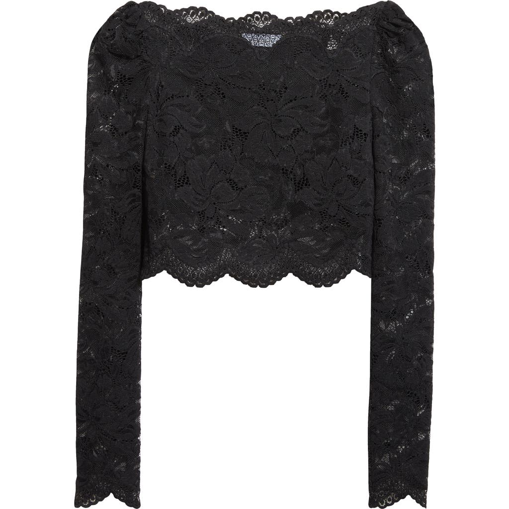 Rabanne Fitted Cropped Lace Top With Long Sleeves In Black