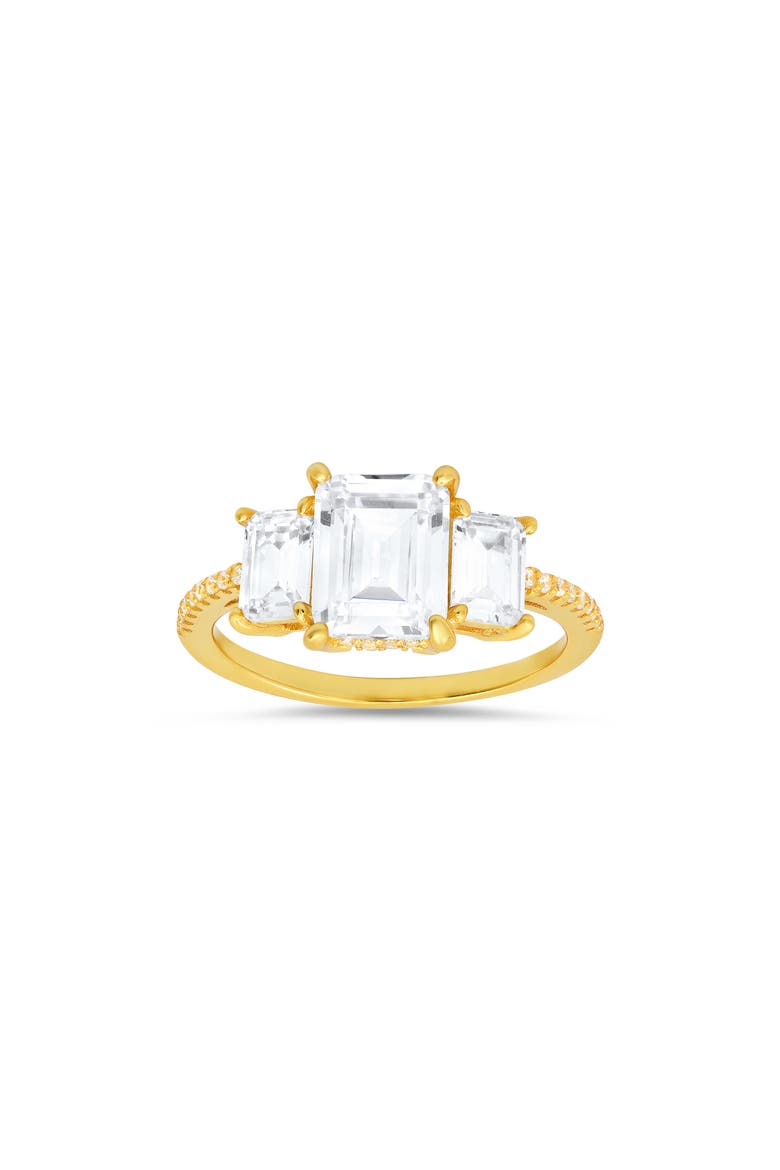 Sterling Silver 3-Stone CZ Emerald Cut Ring, Main, color, GOLD