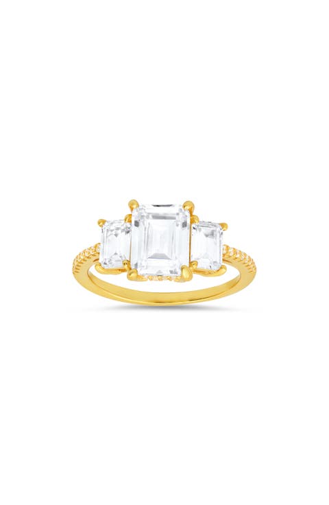 Sterling Silver 3-Stone CZ Emerald Cut Ring