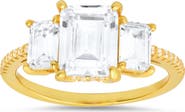 Queen Jewels Sterling Silver 3-Stone CZ Emerald Cut Ring