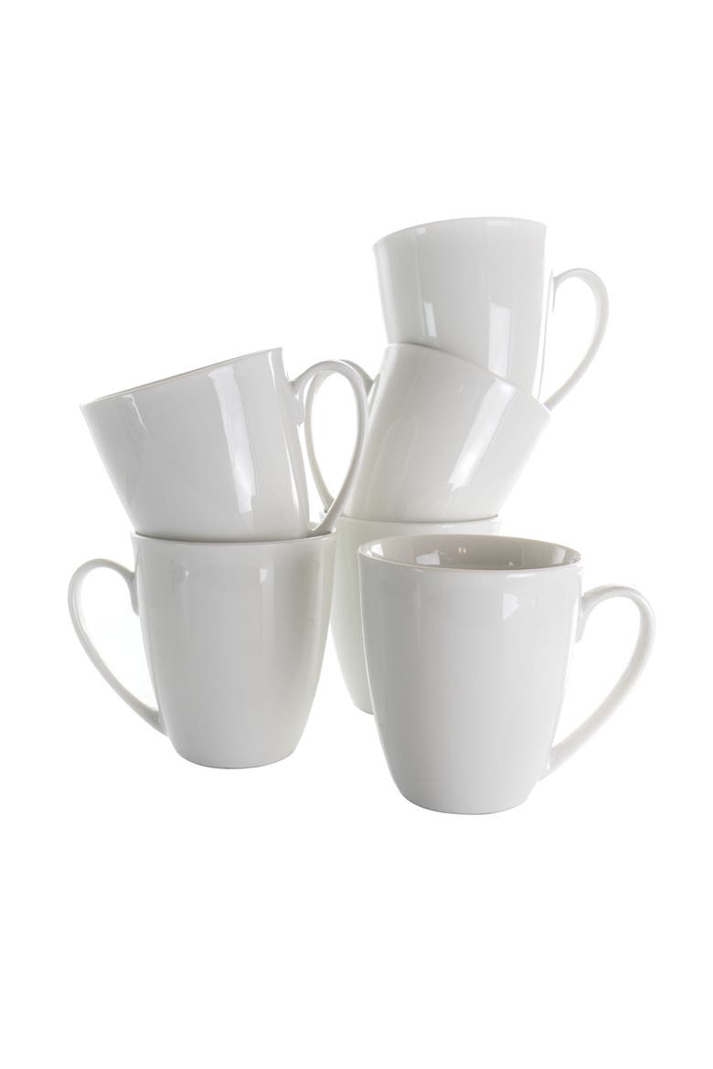 Rosales 6 Piece 12 Ounce Porcelain Mug Set, Main, color, White