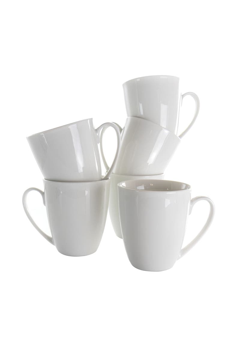 Elama Rosales 6 Piece 12 Ounce Porcelain Mug Set, Main, color, White