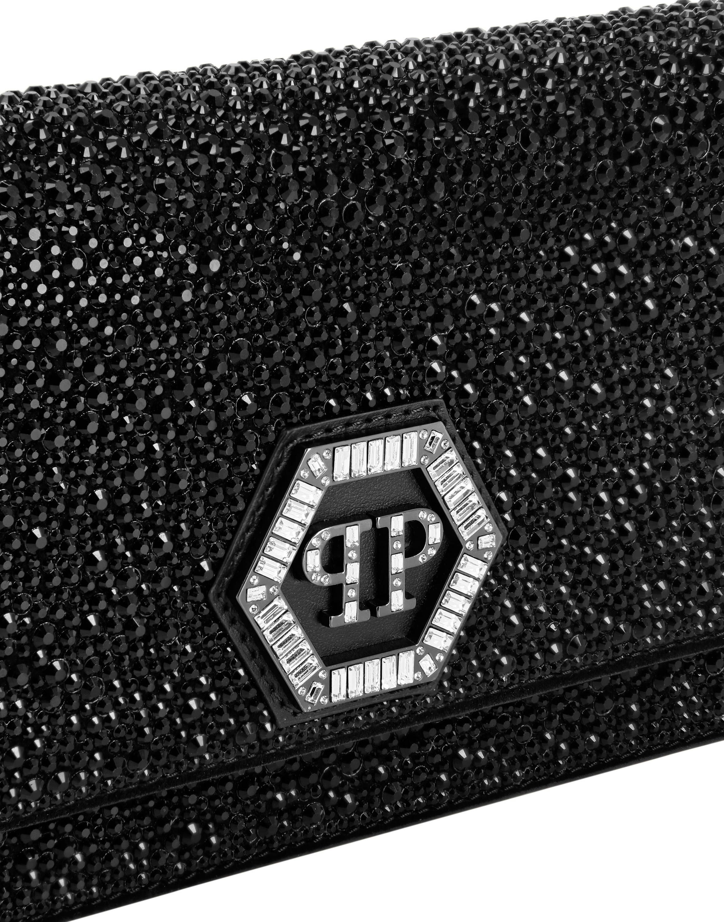 Suede Mini Shoulder Strass Hexagon Women, Alternate, color, black