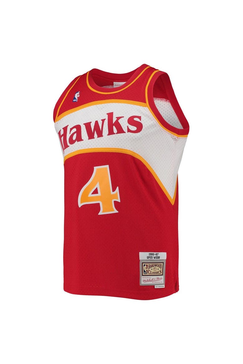 Men's Mitchell & Ness Spud Webb Red Atlanta Hawks Hardwood Classics Swingman Jersey, Alternate, color, Red