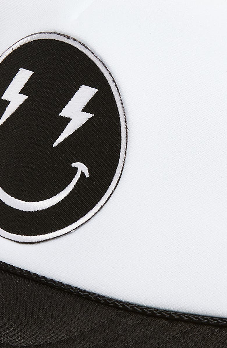 Local Beach Bolt Smiley Face Trucker Hat, Alternate, color, Black/ White