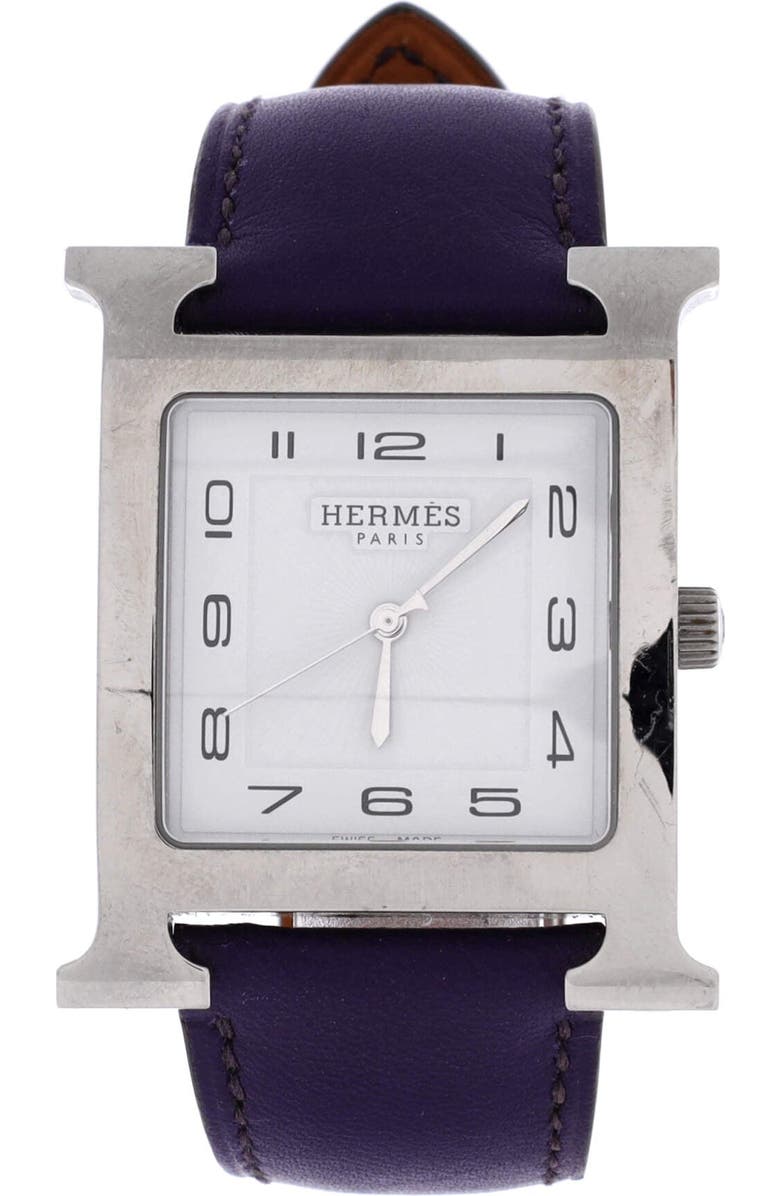 Pre-Owned Hermes Heure H Quartz Watch Stainless Steel and Leather 30, Main, color, Purple