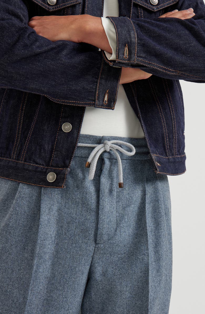 Brunello Cucinelli Trousers with double pleats and drawstring, Alternate, color, Denim