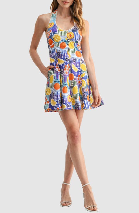 Halter Print Cotton Fit & Flare Dress
