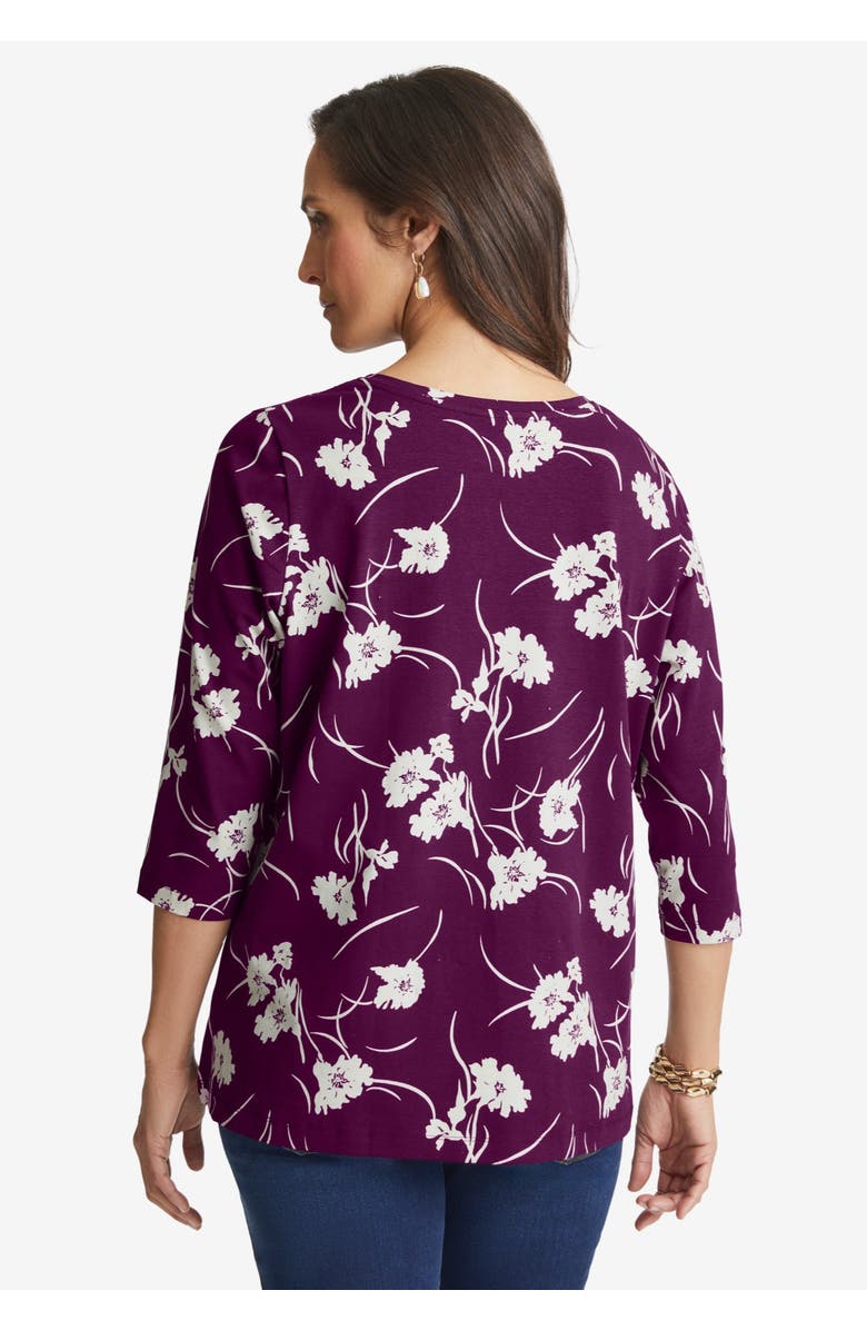 Jessica London Stretch Cotton V-Neck Tee, Alternate, color, Black Bold Paisley