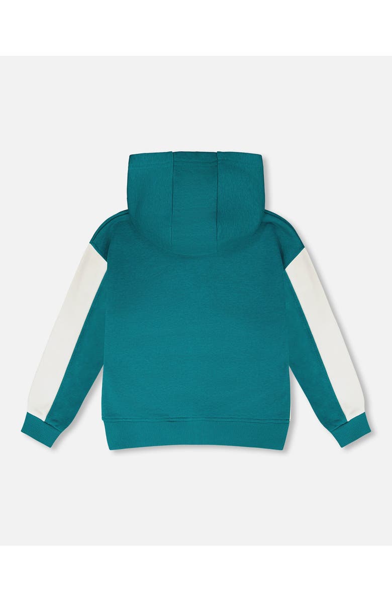 Deux par Deux Hooded Long Sleeve French Terry Cardigan, Alternate, color, Dark Turquoise