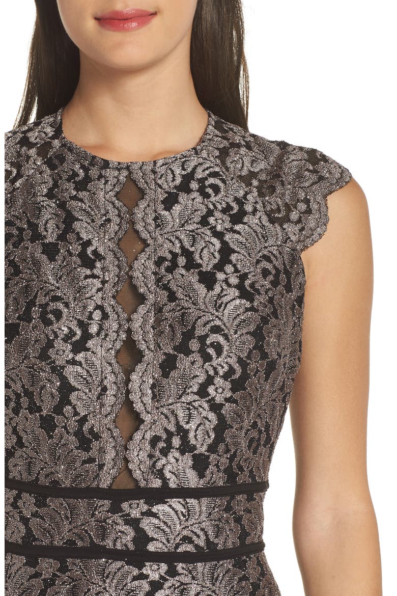 Scallop Detail Lace Dress, Alternate, color, BLACK/ TAUPE