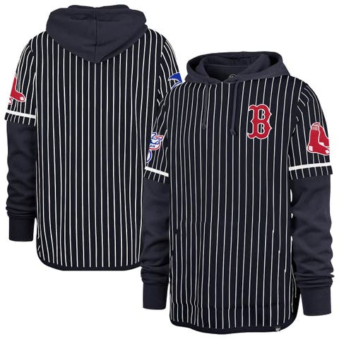 Men's '47  Navy Boston Red Sox Pinstripe Double Header Pullover Hoodie