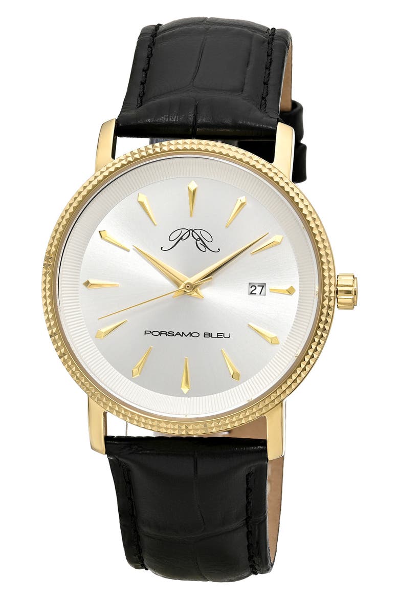 Veritas 2 Croc Embossed Leather Strap Watch, 40mm, Main, color, GOLD