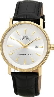 PORSAMO BLEU Veritas 2 Croc Embossed Leather Strap Watch, 40mm