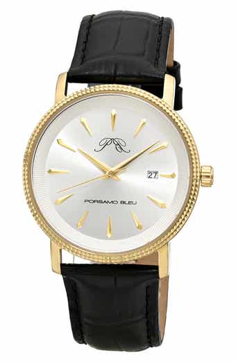 PORSAMO BLEU Veritas 2 Croc Embossed Leather Strap Watch, 40mm