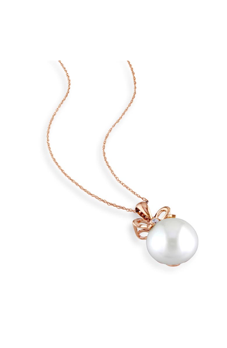 Julianna B. Cultured Pearl & Diamond Bow Drop Necklace 10k, Alternate, color, Pearl